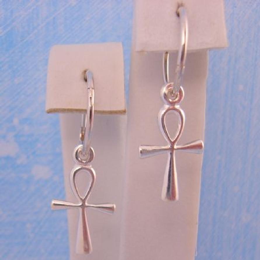 STERLING SILVER EGYPTIAN ANKH CHARMS SMALL 12mm HINGED SLEEPER EARRINGS