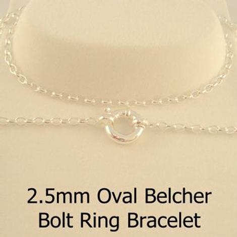 Sterling Silver 2.5mm Oval Belcher Bolt Ring Bracelet