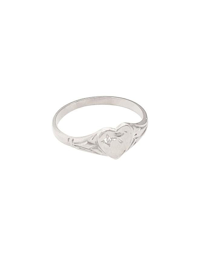 Sterling Silver Birthstone Heart Signet Ring