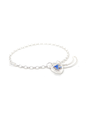 Sterling Silver Bluebird of Happiness Charm Belcher Padlock Bracelet 16cm