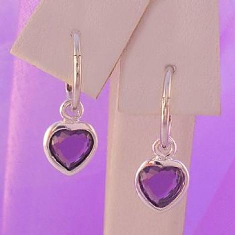 Sterling Silver 7mm Purple Cz Heart 10mm Sleeper Earrings