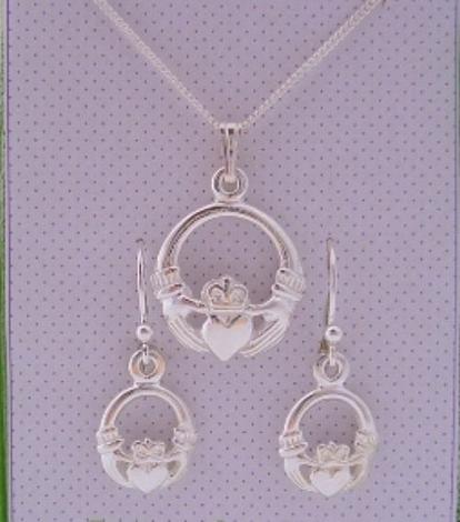 Irish Claddagh Necklace & Earrings Matching Set