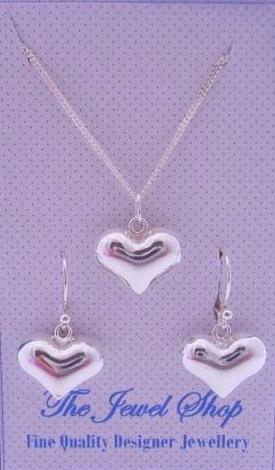 Sterling Silver 14mm Love Hearts Matching Necklace & Earrings