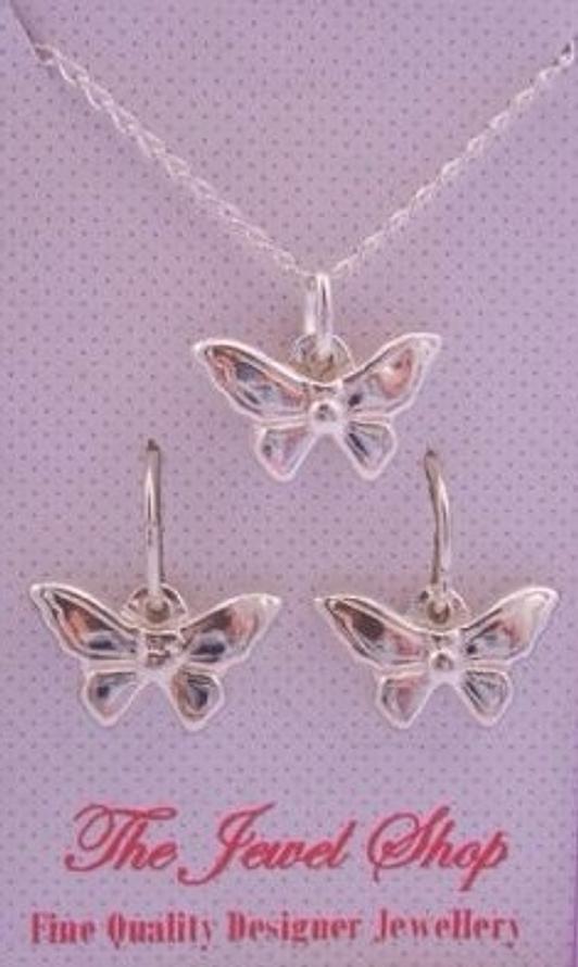 STERLING SILVER 18mm BUTTERFLY MATCHING NECKLACE & 12mm SLEEPER EARRINGS GORGEOUS SHIMMERING GIFT BOX