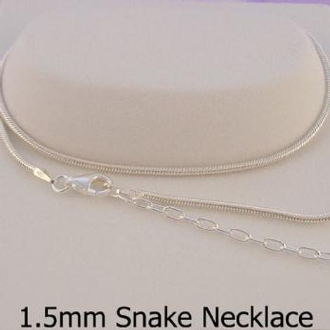 Sterling Silver 1.5mm Snake Necklace 40cm 6cm Extension Chain