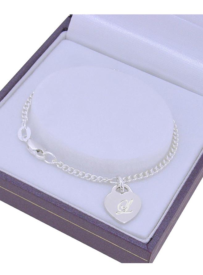 Sterling Silver 9.5mm Heart Tag Charm Curb Baby Child Bracelet