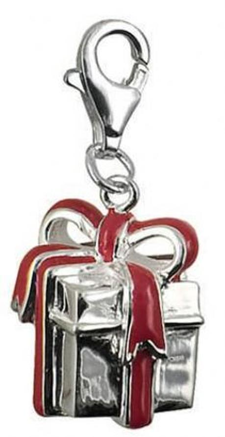 STERLING SILVER 10mm GIFT PRESENT RED BOW CLIP ON CHARM - JCV8