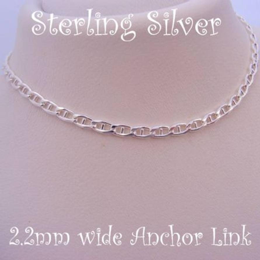 45CM STERLING SILVER UNISEX 2.2mm ANCHOR NECKLACE CHAIN