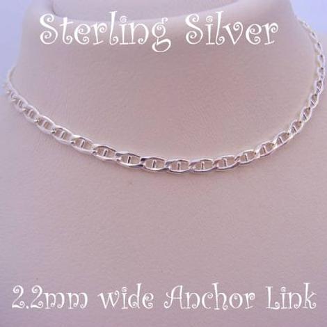 50cm Sterling Silver Unisex 2.2mm Anchor Necklace Chain