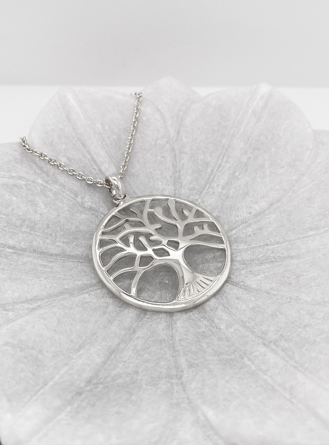 Tree of Life Charm Pendant 32mm in Sterling Silver