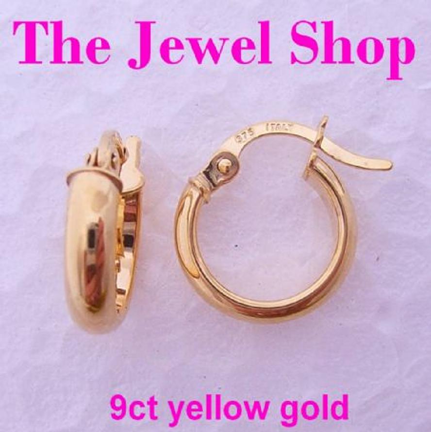 9CT YELLOW GOLD BABY HOOPS 11.5mm PIRATE HOOP EARRINGS 3mm Thick
