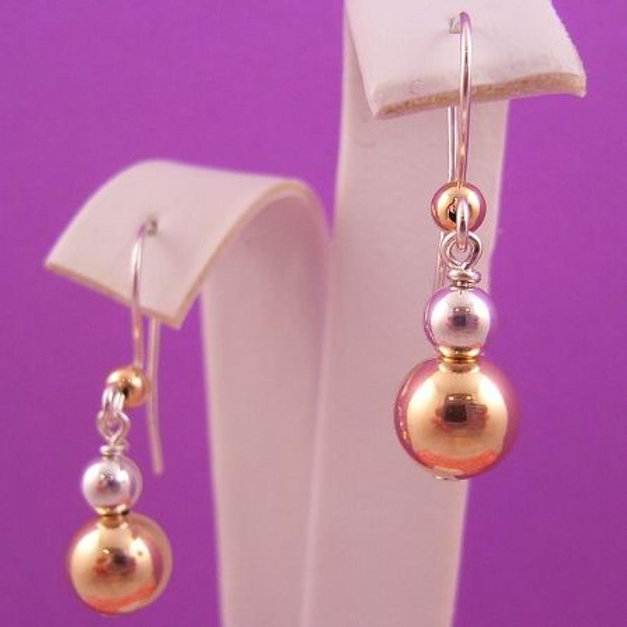 9CT YELLOW GOLD & STERLING SILVER BALL BEAD DROP DESIGN EARRINGS