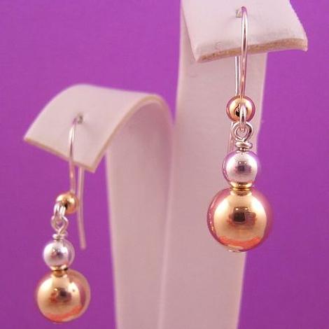 9ct Yellow Gold & Sterling Silver Ball Bead Drop Design Earrings