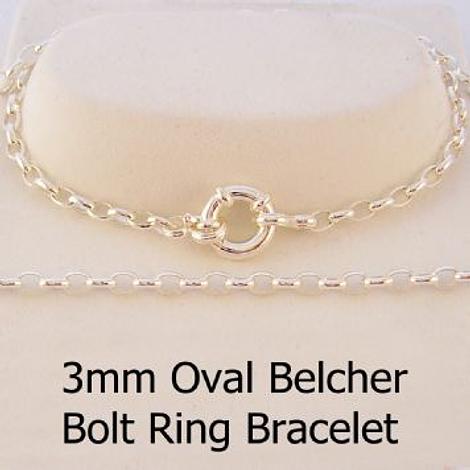 Sterling Silver 3mm Oval Belcher Bolt Ring Bracelet