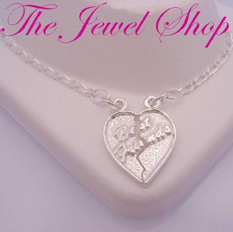 Two Matching Sterling Silver Charm Anklets With a Split Break Heart