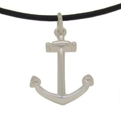 Sterling Silver Anchor Pendant Black Leather Necklace