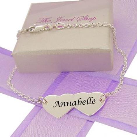 Personalised Sterling Silver 11mm X 25mm Love Hearts Identity Name Bracelet