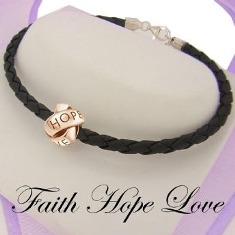 GOLD LOVELINKS FAITH HOPE LOVE BEAD CHARM BLACK LEATHER BRACELET -BLET-TT426BZ-BLK