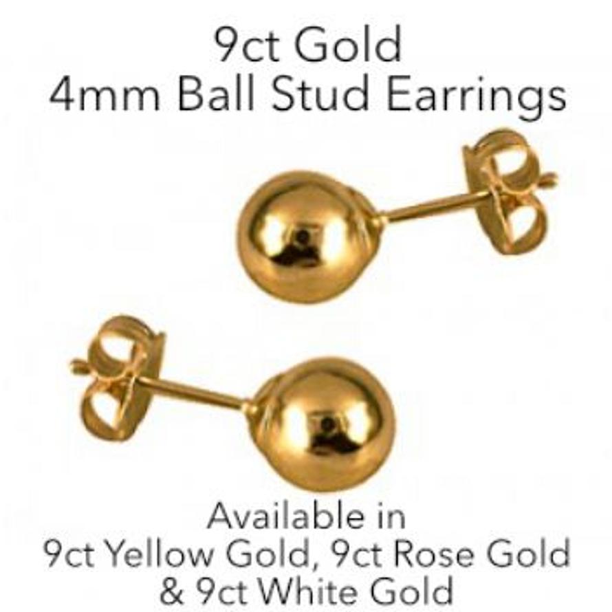 9CT GOLD 4mm BALL STUD DESIGN EARRINGS