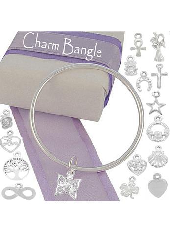 Sterling Silver 2.5mm Round Golf Charm Bangle