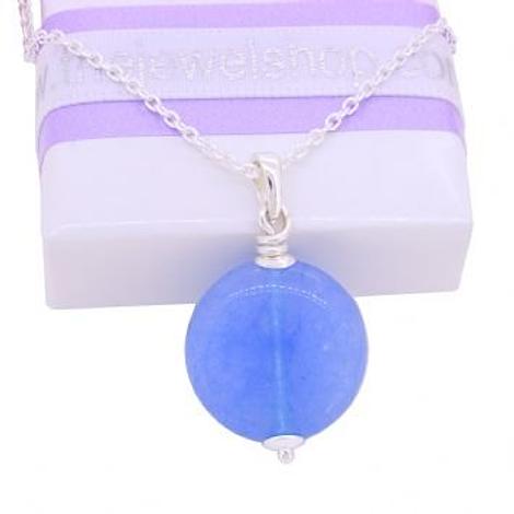 Sterling Silver Cabochon Blue Jade Cable Necklace