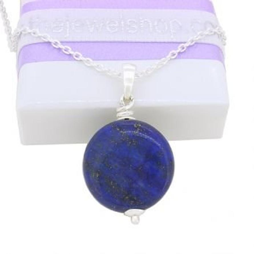 STERLING SILVER 18mm CABOCHON LAPIS LAZULI CABLE NECKLACE