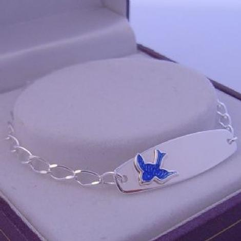 Sterling Silver Bluebird of Happiness Charm Identity Bracelet