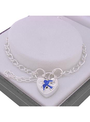 Sterling Silver Heart Bluebird Padlock Bracelet Adjustable Size 19cm