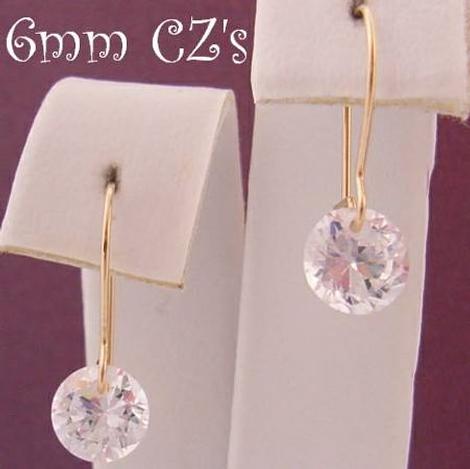9ct Yellow Gold 6mm Cz Drop Safety Hook Earrings