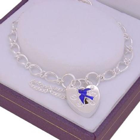 Sterling Silver 4mm Figaro Bluebird Padlock Bracelet 16cm