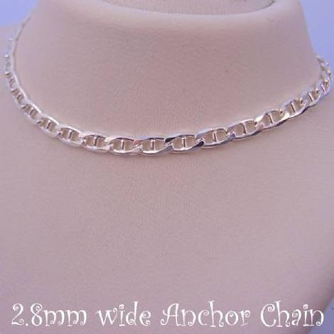 Unisex 2.8mm Anchor Necklace 45cm Chain in Sterling Silver