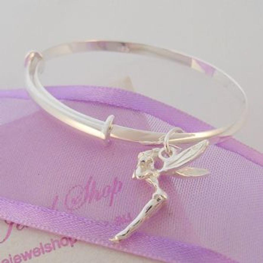 STERLING SILVER EXPANDABLE BANGLE WITH TINKERBELL CHARM Available in all sizes