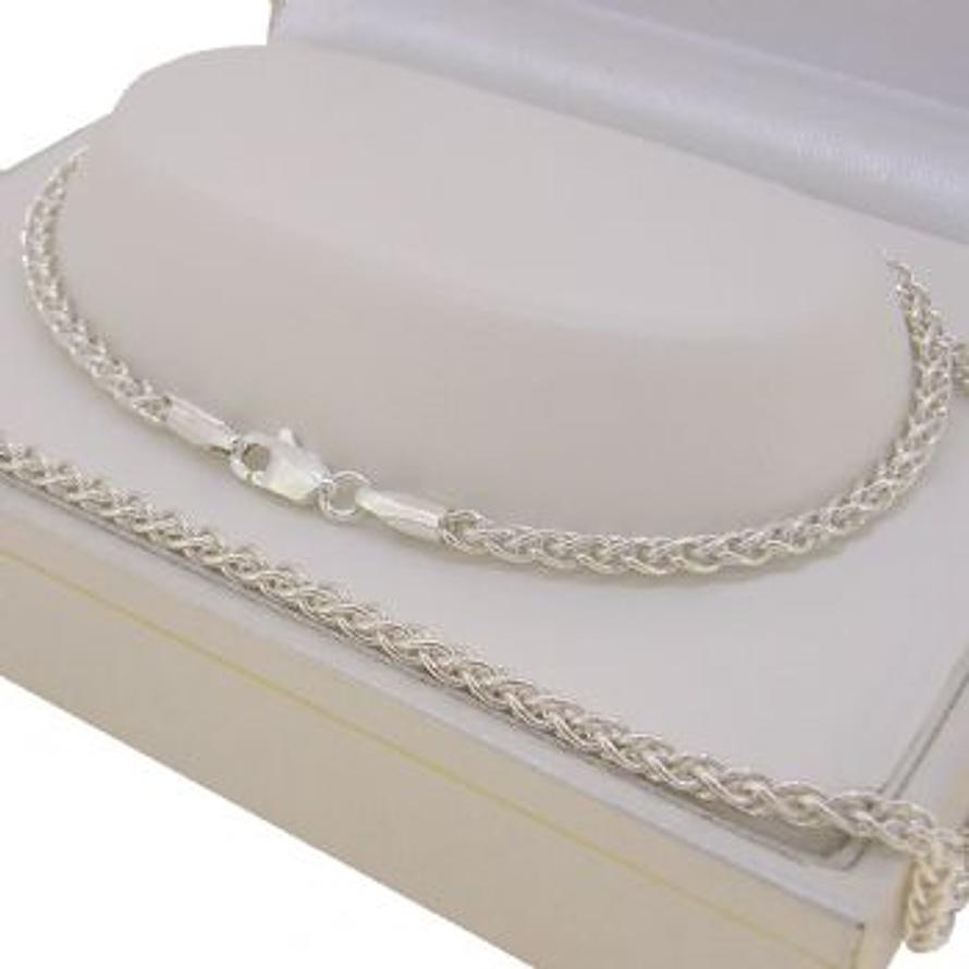 UNISEX STERLING SILVER 2.5mm WHEAT CHAIN NECKLACE All Sizes