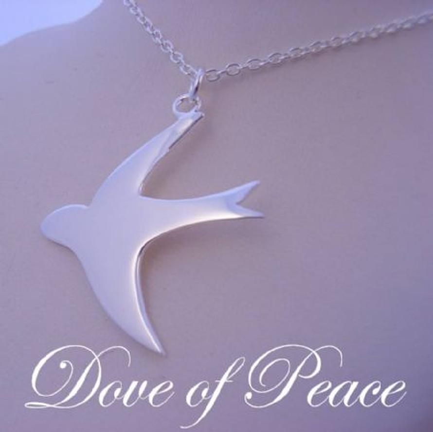 5g STERLING SILVER 26mm DOVE OF PEACE PENDANT NECKLACE
