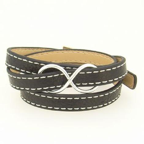 Sterling Silver 34mm Infinity 10mm Triple Leather Cuff Wrap Bracelet