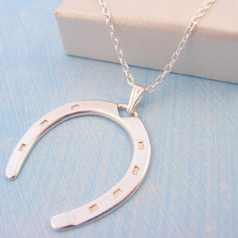 Sterling Silver Large 25mm Horseshoe Necklace Charm Pendant