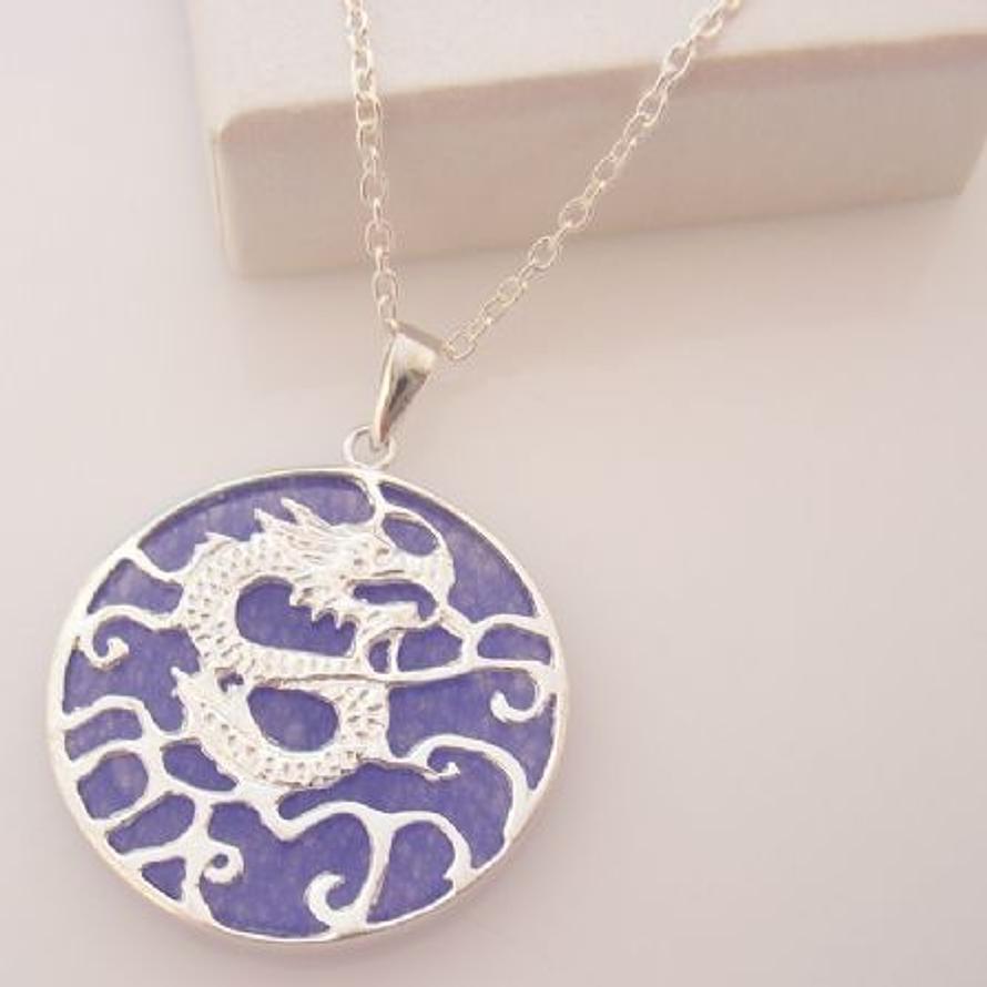 45cm STERLING SILVER 25mm PURPLE DRAGON CHARM NECKLACE