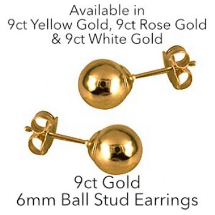 9CT GOLD 6mm BALL STUD DESIGN EARRINGS