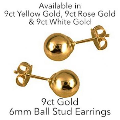 9ct Gold 6mm Ball Stud Design Earrings