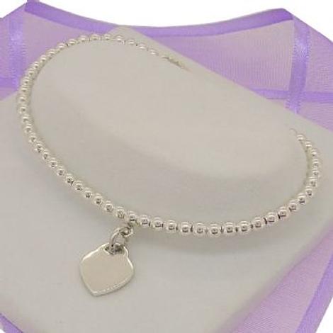 Teenager Adult 3mm Beaded Sterling Silver Heart Charm Bracelet