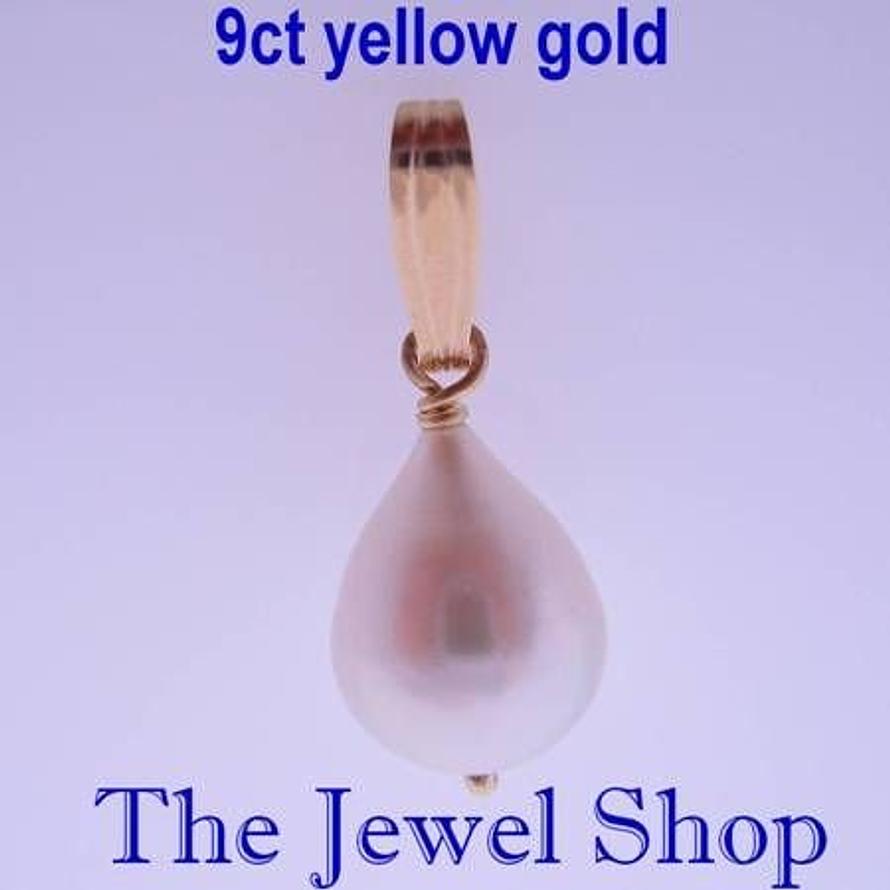 9CT YELLOW GOLD ANTIQUE STYLE 10mm x 12mm FRESHWATER TEARDROP PEARL PENDANT