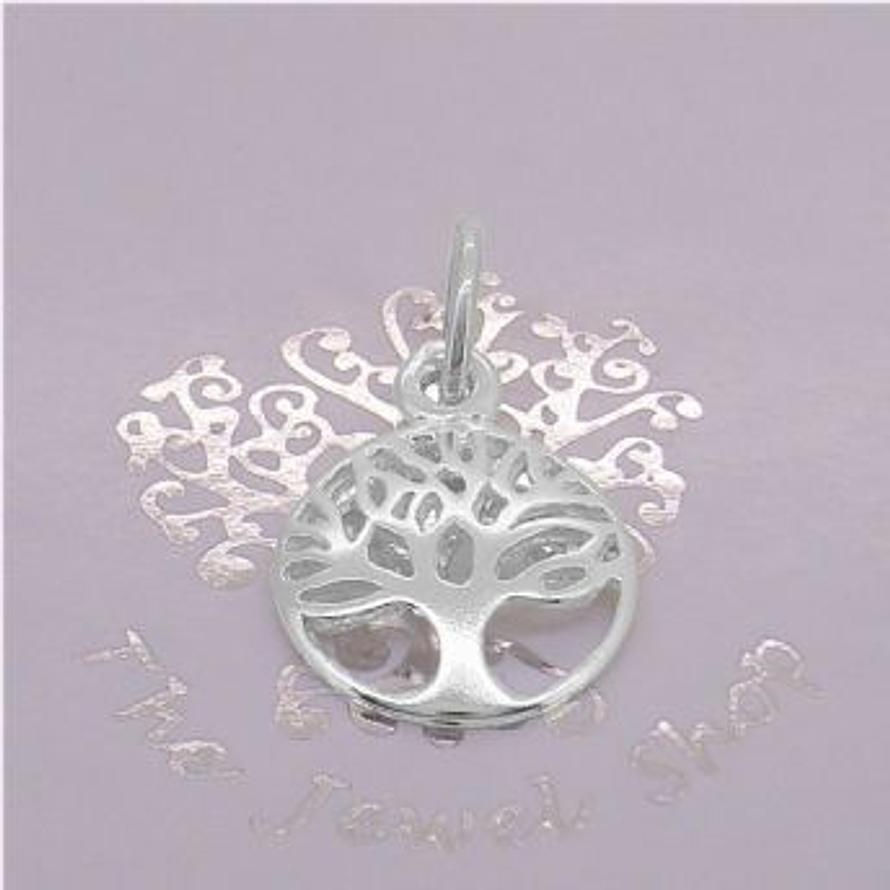 SOLID 9CT WHITE GOLD 12mm TREE OF LIFE CHARM PENDANT
