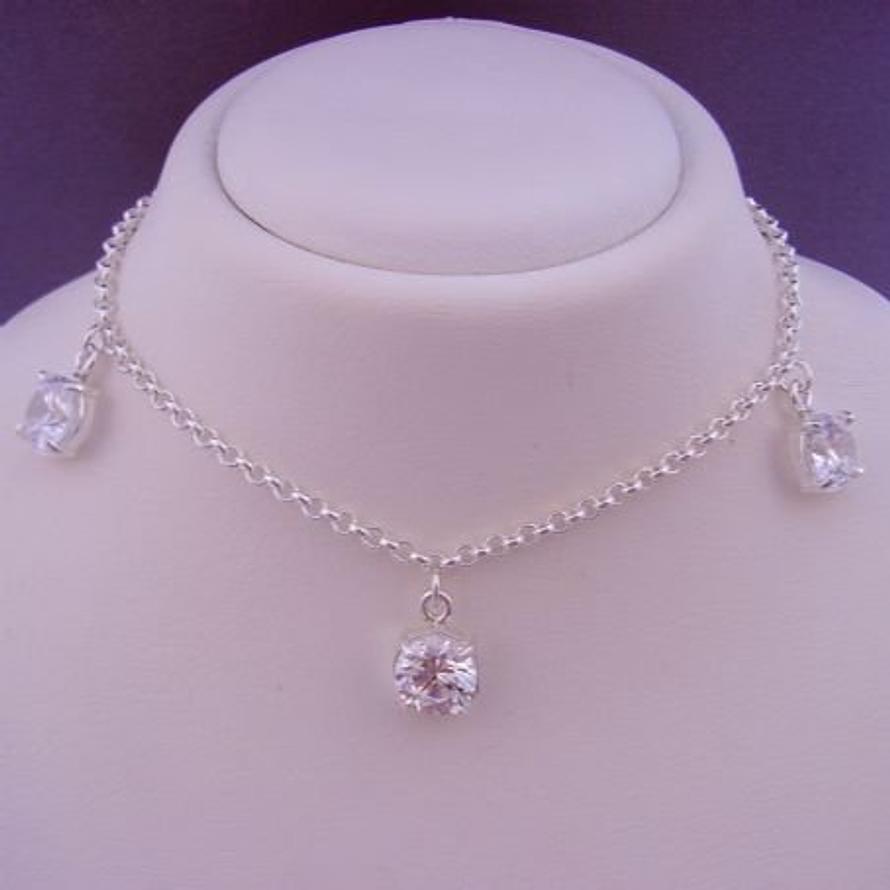 STERLING SILVER 8mm CUBIC ZIRCONIA CZ 3 STONE NECKLACE