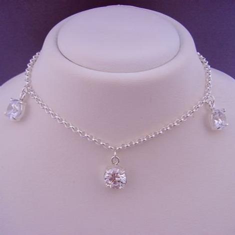 Cubic Zirconia 3 Stone Necklace in Sterling Silver