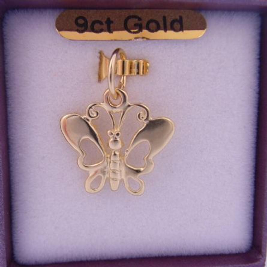 9CT YELLOW GOLD 15mm OPEN BUTTERFLY CHARM PENDANT