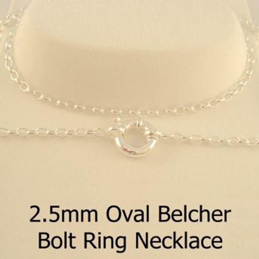 STERLING SILVER 2.5mm OVAL BELCHER CHAIN BOLT RING NECKLACE