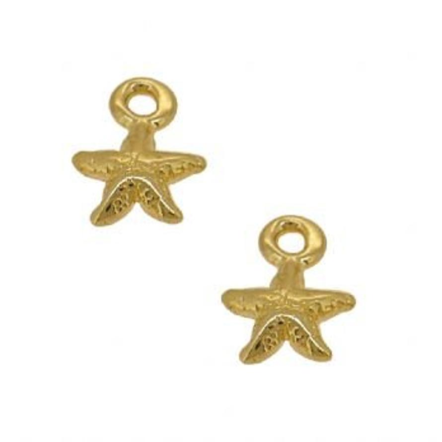9CT GOLD 7mm TWO STARFISH for SLEEPER EARRING CHARMS