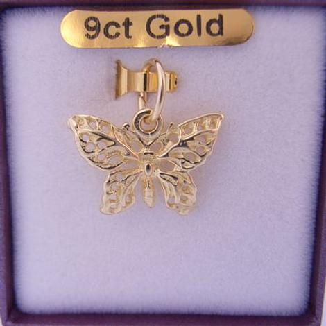 9ct Yellow Gold 17mm Filigree Butterfly Charm Pendant