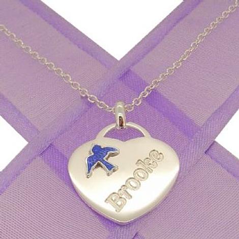 Sterling Silver Heart Bluebird Charm Necklace