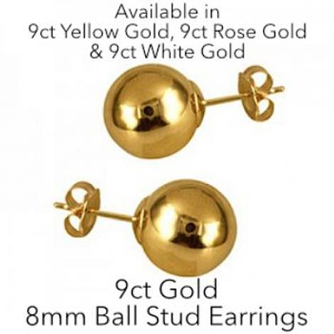 9ct Gold 8mm Ball Stud Design Earrings